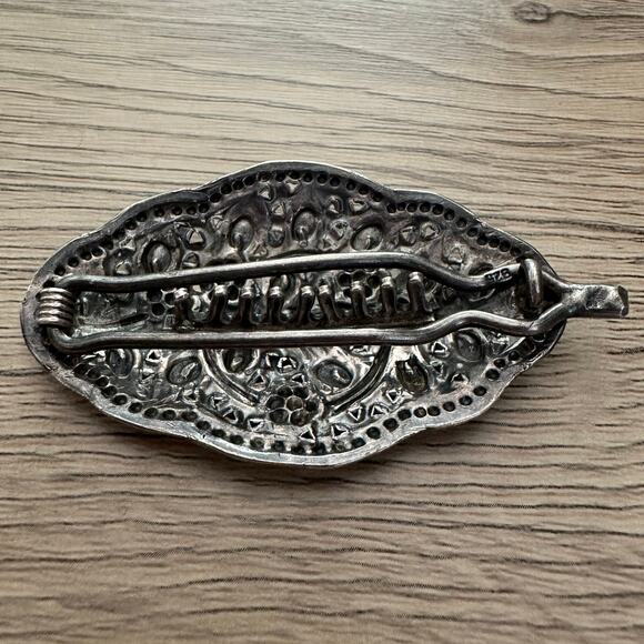 Antique Sterling Silver Victorian Edwardian Repousse Floral Hair Clip Barrette - Picture 3 of 7